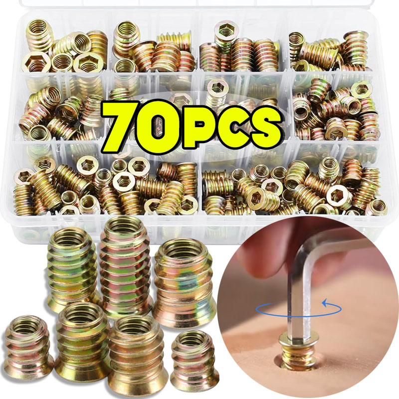 Furniture Hardware Threaded Inserts - Kit de 70 piezas de tuercas