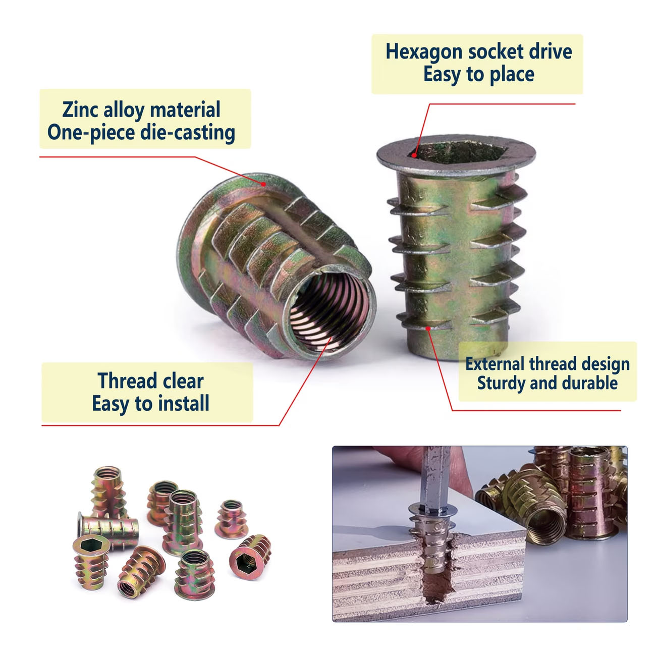 Kit de tuercas de inserción ro - Furniture Hardware Threaded Inserts reseña y precio